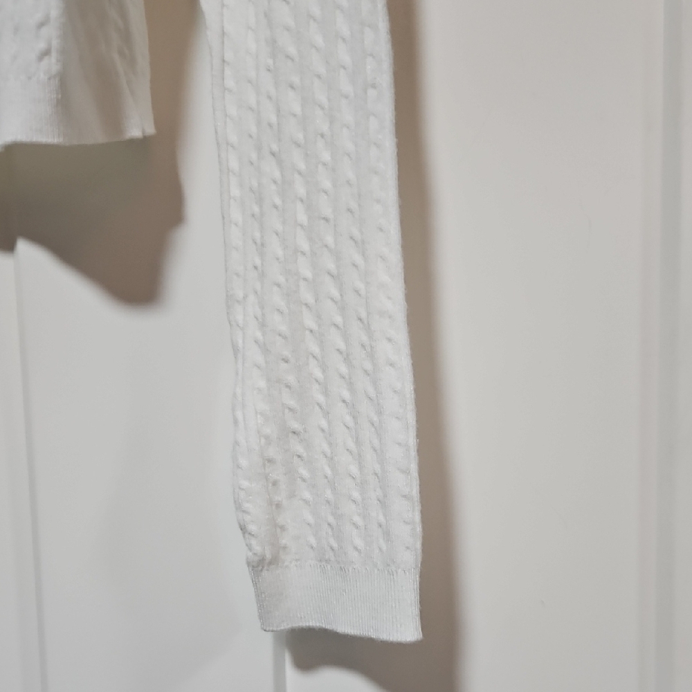 Vintage White Cable Knit Button Front Cardigan, Juniors Fit Large - Picture 5 of 6